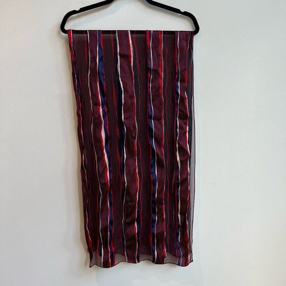 Silk Red Black White & Blue Long Sheer Scarf - Picture 1 of 4
